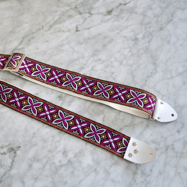 Tom's Vintage Straps Purple 'Beck' Guitar/Bass Hippie Strap, White Leather Ends [New]