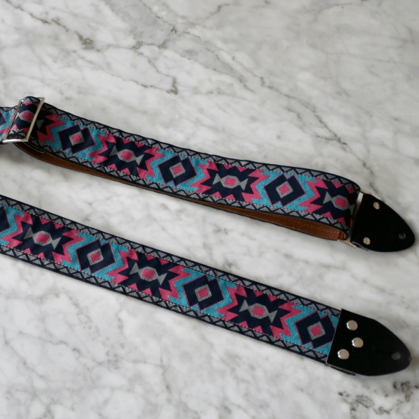 Tom's Vintage Straps Gray 'Apache' Guitar/Bass Hippie Strap, Black Leather Ends [New]