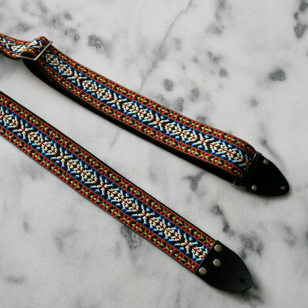 Tom's Vintage Straps 'Hooty' Guitar/Bass Hippie Strap, Black Leather Ends [New]