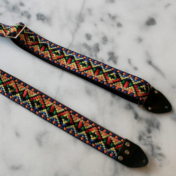 Tom's Vintage Straps 'Santa Fe' Guitar/Bass Hippie Strap, Black Leather Ends [New]