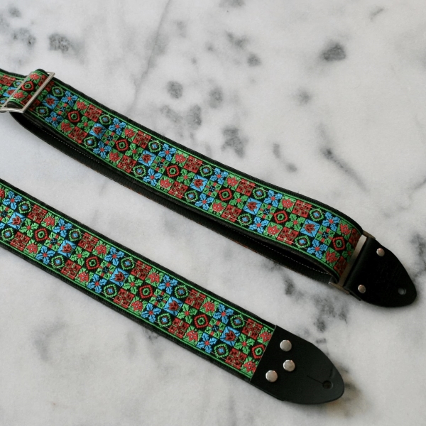 Tom's Vintage Straps Turquoise 'Woodstock' Guitar/Bass Hippie Strap, Black Leather Ends [New]