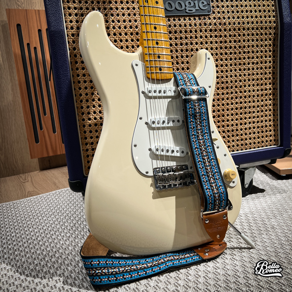 Tom's Vintage Straps Blue 'Maco' Guitar/Bass Hippie Strap, Camel Leather Ends [New]