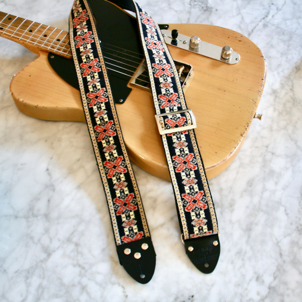 Tom's Vintage Straps 'Marigold' Hippie Guitar Strap Replica Black Leather Ends [New]